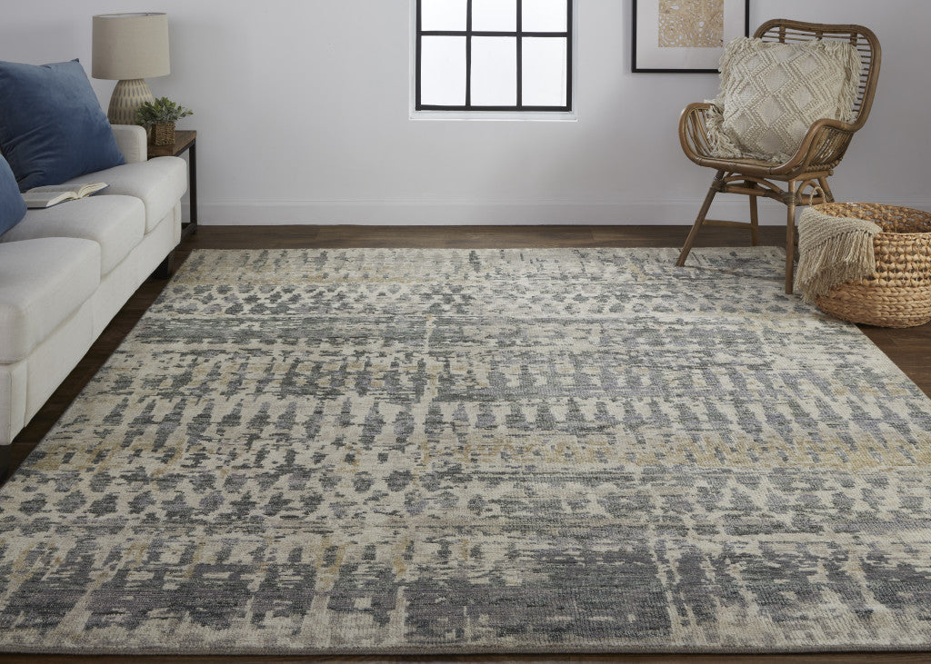 4 x 6 Gray Taupe & Ivory Wool Hand Knotted Rug