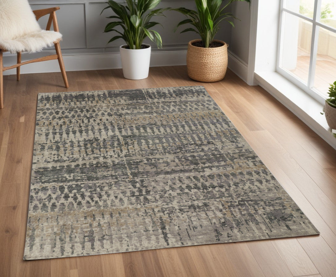 4 x 6 Gray Taupe & Ivory Wool Hand Knotted Rug