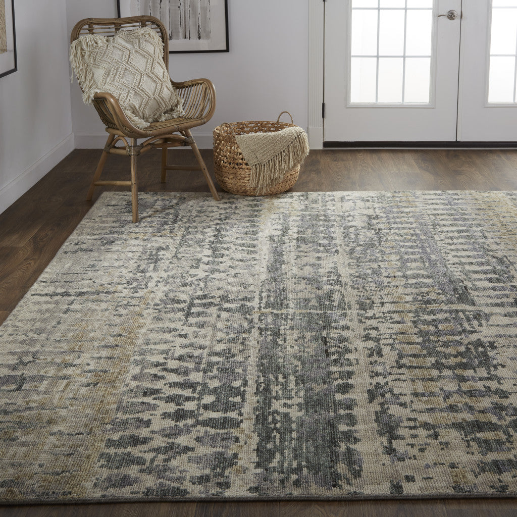 8 x 10 Gray Taupe & Ivory Wool Hand Knotted Rug
