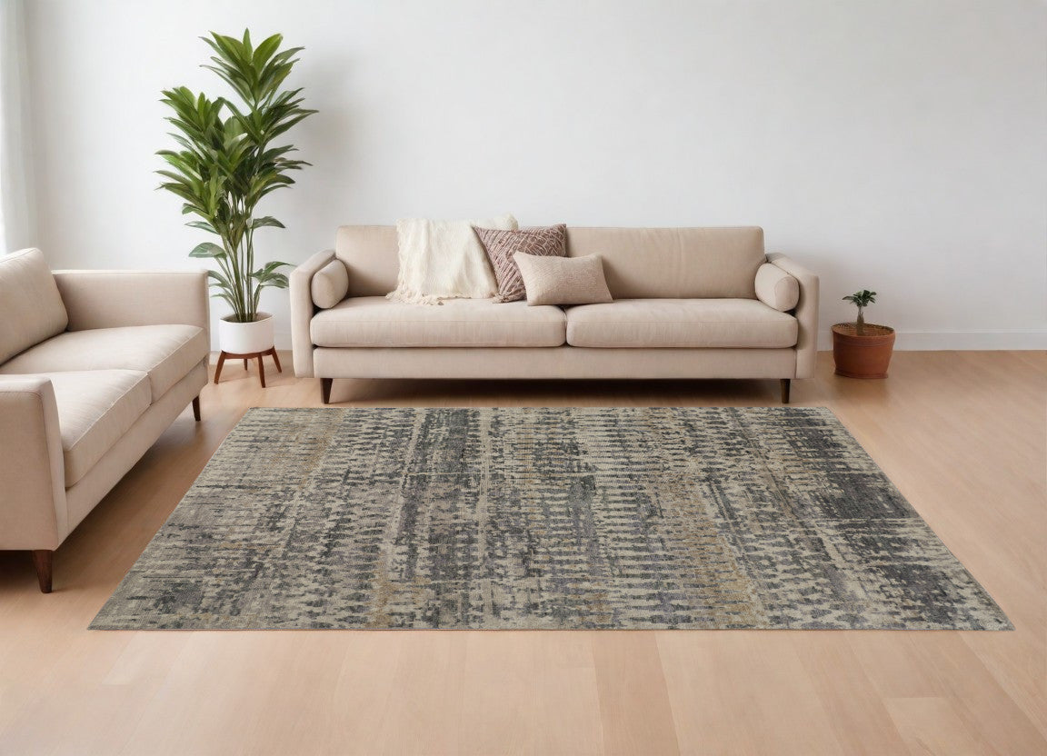 8 x 10 Gray Taupe & Ivory Wool Hand Knotted Rug