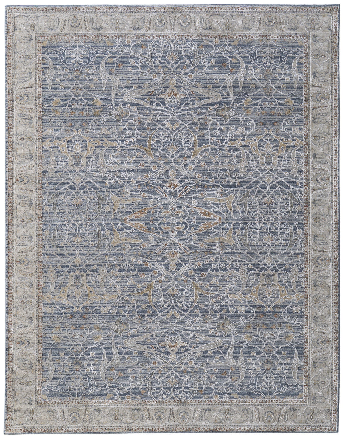 8 x 10 Taupe & Blue Ikat Power Loom Rug With Fringe
