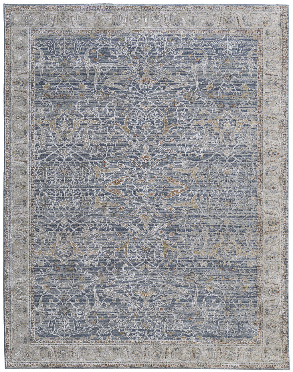 8 x 10 Taupe & Blue Ikat Power Loom Rug With Fringe