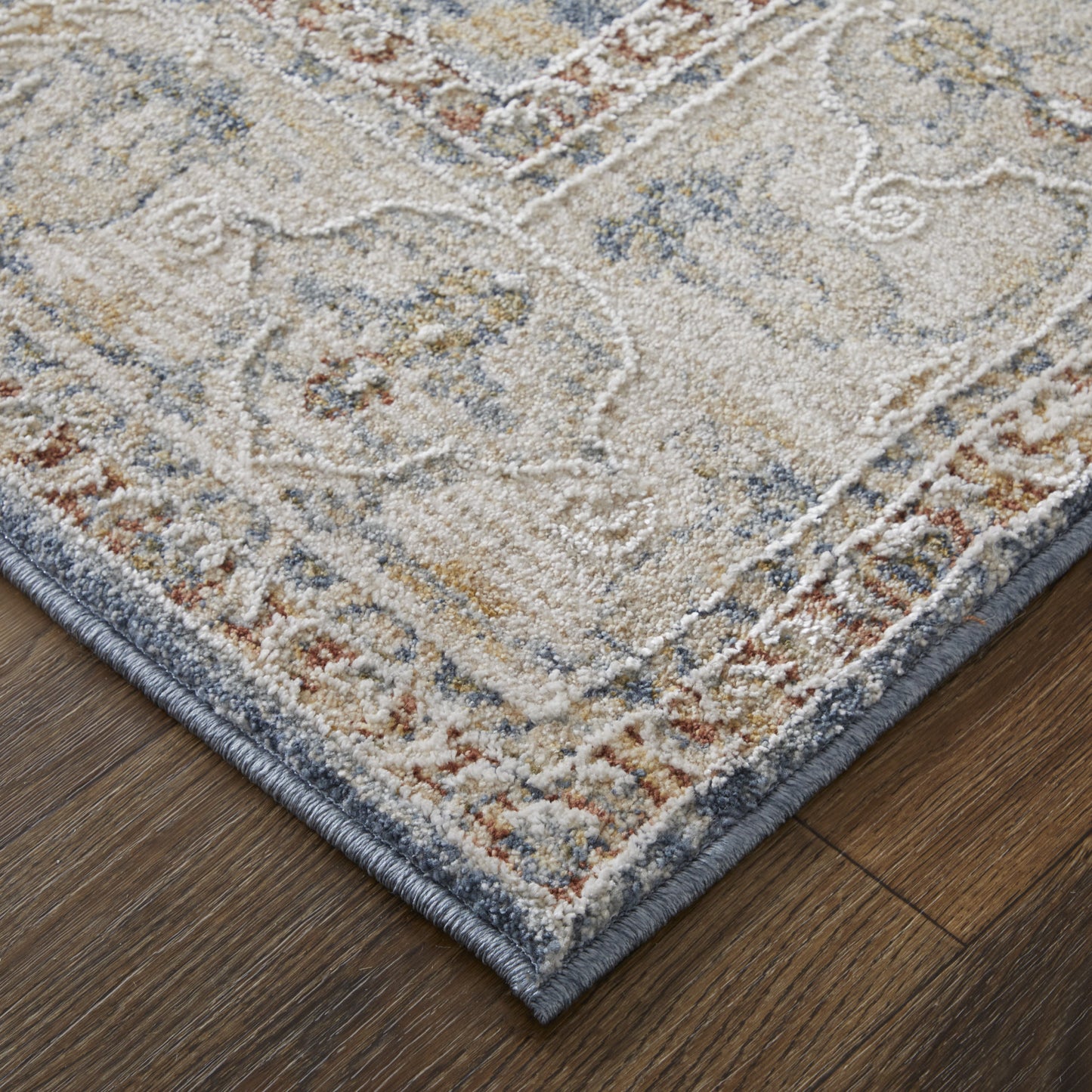 8 x 10 Taupe & Blue Ikat Power Loom Rug With Fringe
