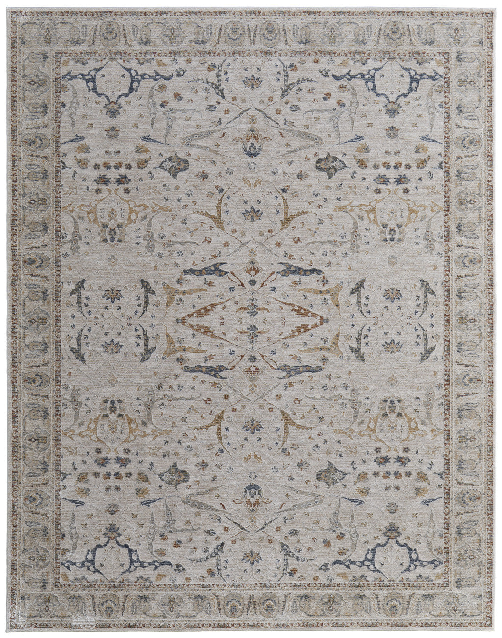8 x 10 Gray Blue & Red Ikat Power Loom Rug With Fringe