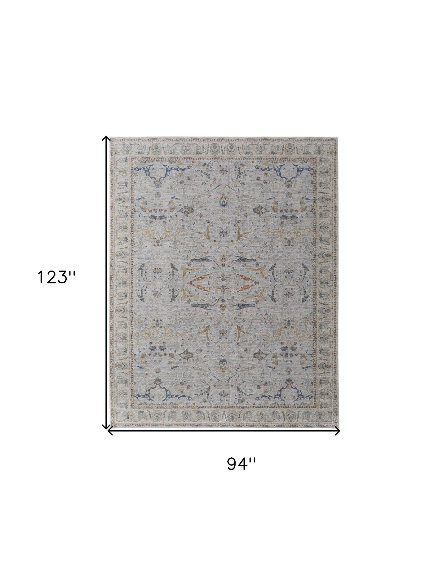 8 x 10 Gray Blue & Red Ikat Power Loom Rug With Fringe