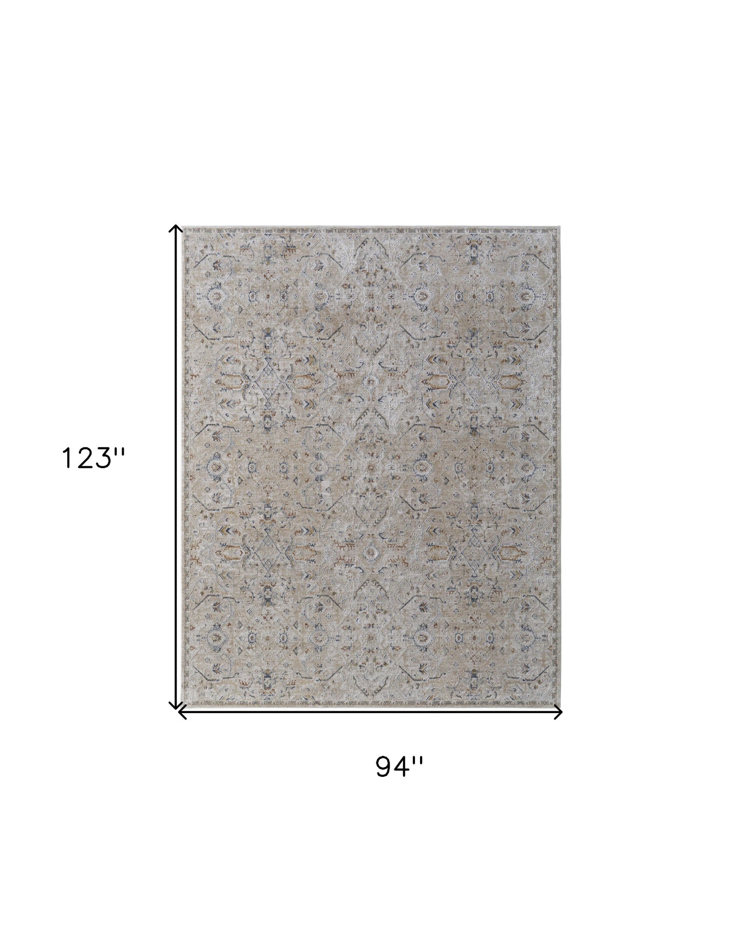 8 x 10 Ivory Taupe & Blue Power Loom Rug With Fringe