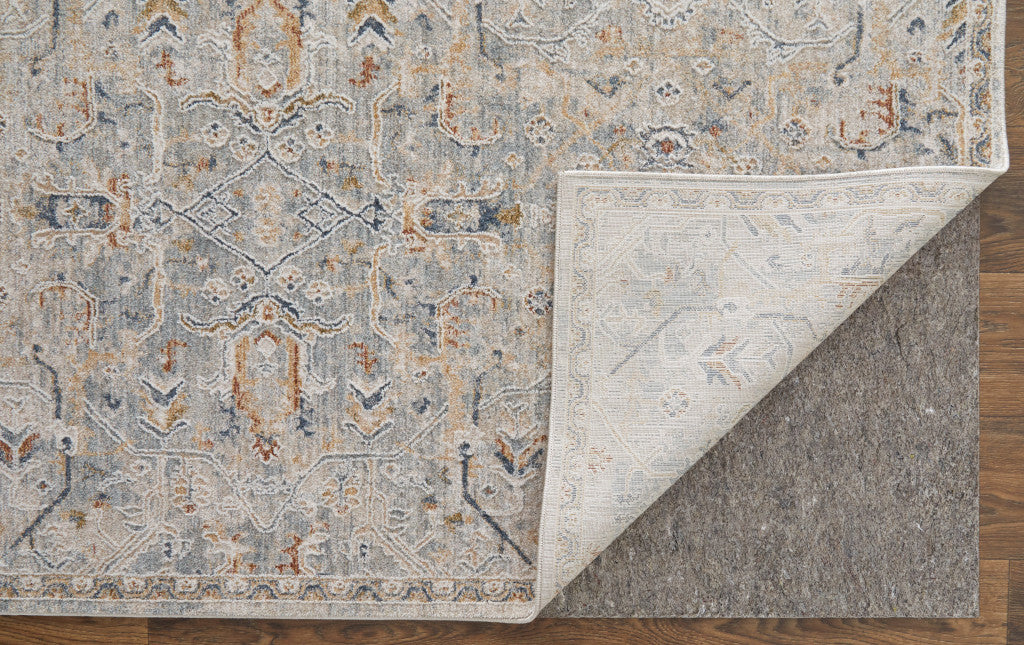 8 x 10 Ivory Tan & Blue Power Loom Rug With Fringe