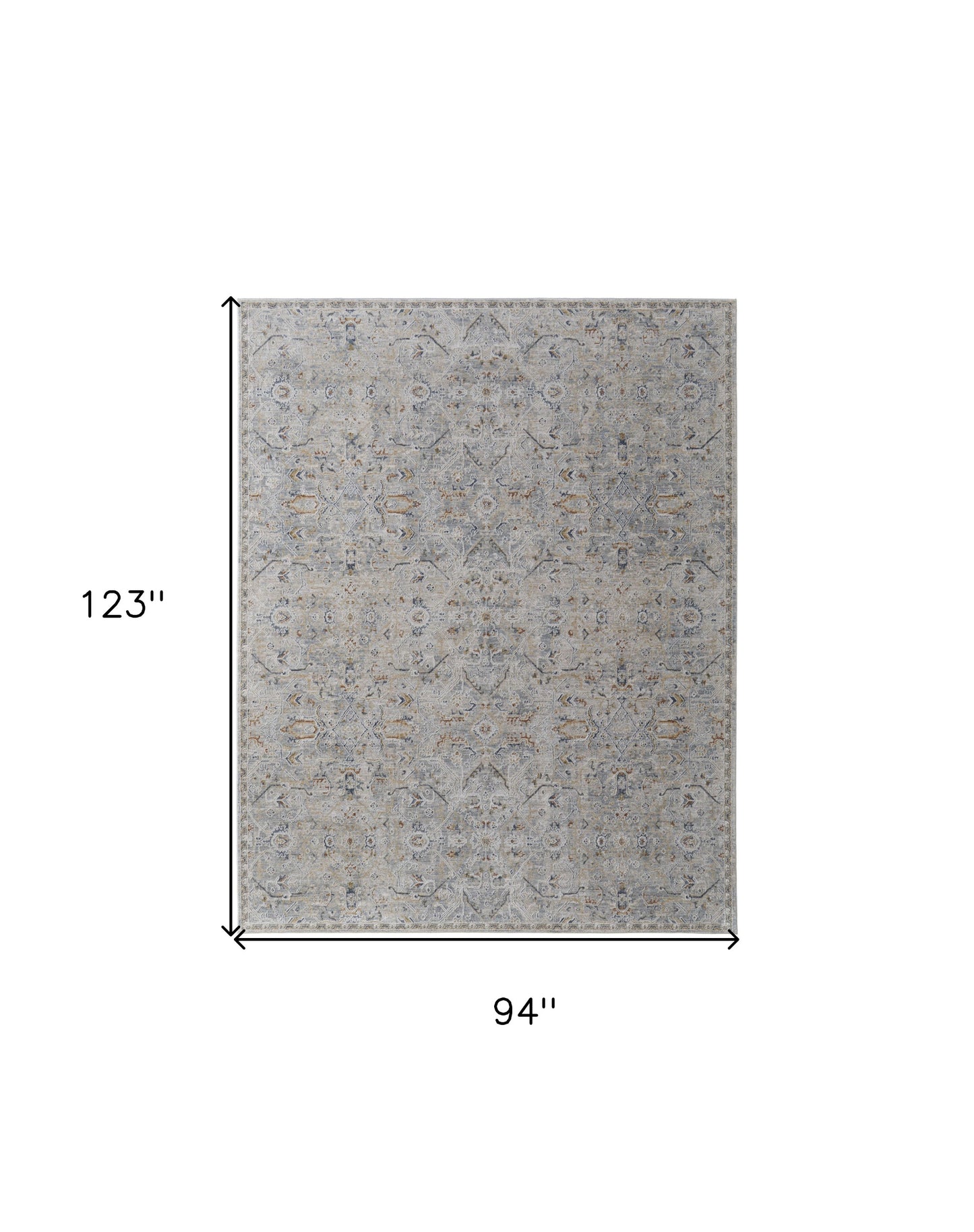 8 x 10 Ivory Tan & Blue Power Loom Rug With Fringe