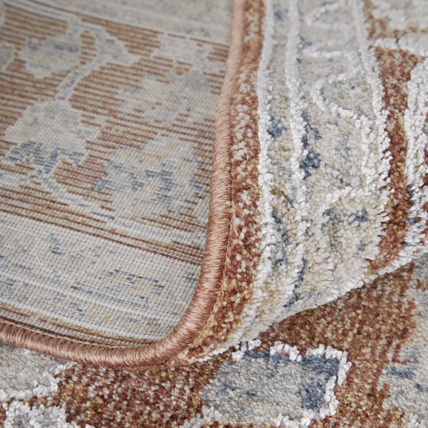 8 x 10 Red Blue & Ivory Floral Power Loom Rug With Fringe