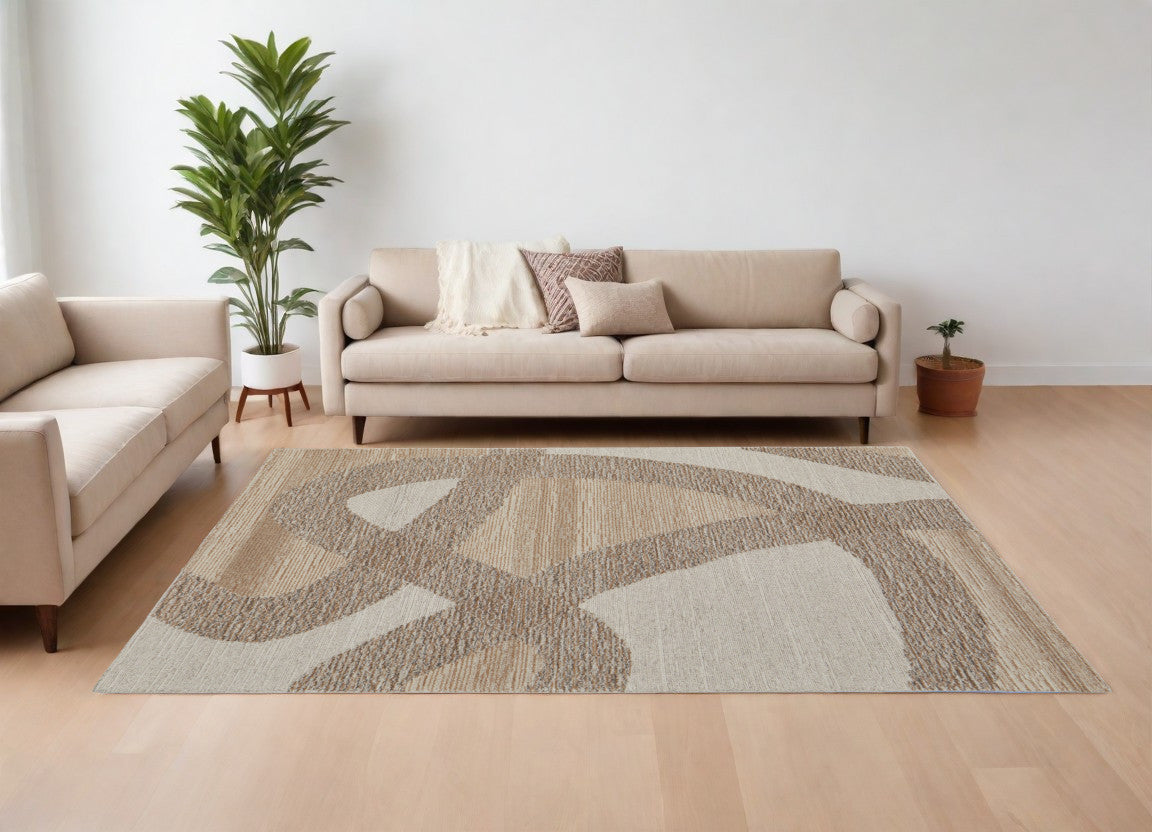 9 x 12 Brown Tan & Ivory Wool Hand Tufted Rug