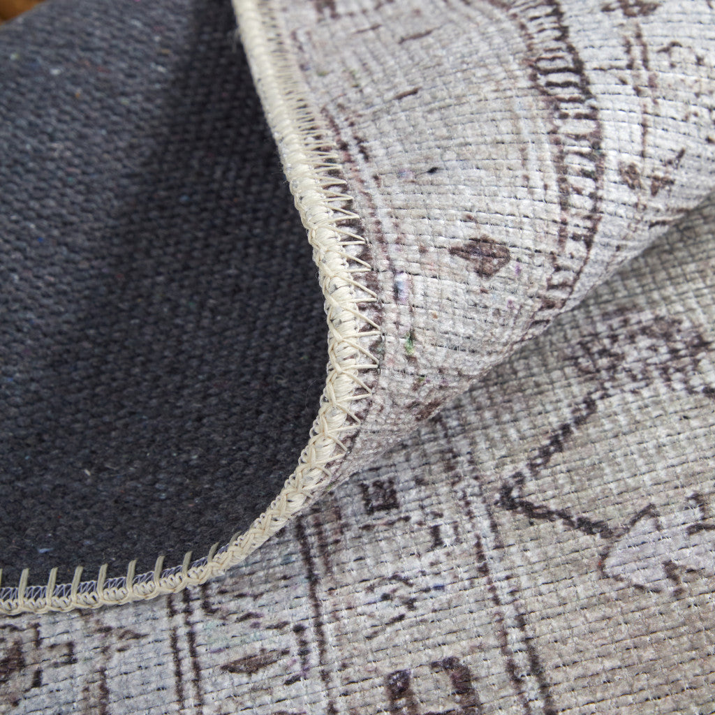 9 x 12 Gray Tan & Ivory Oriental Power Loom Washable Rug