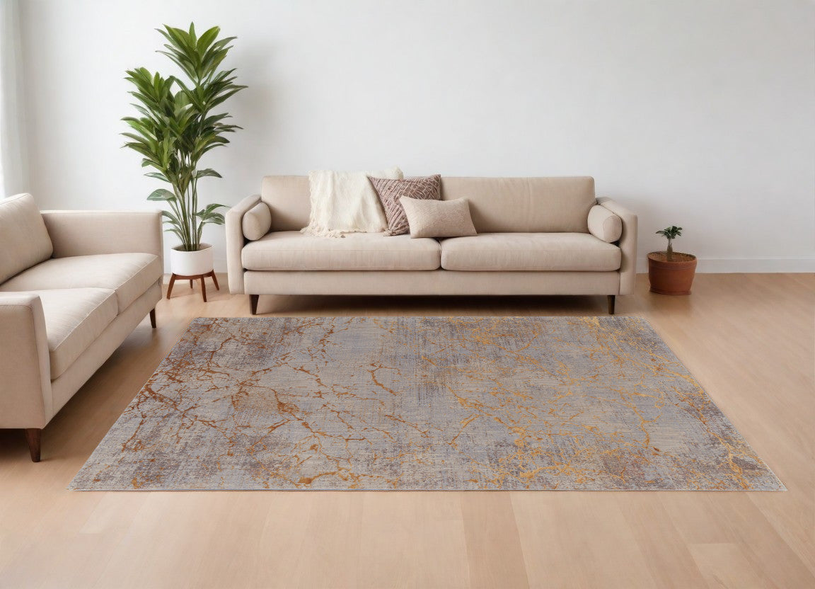 12 x 15 Brown Gold & Gray Power Loom Rug