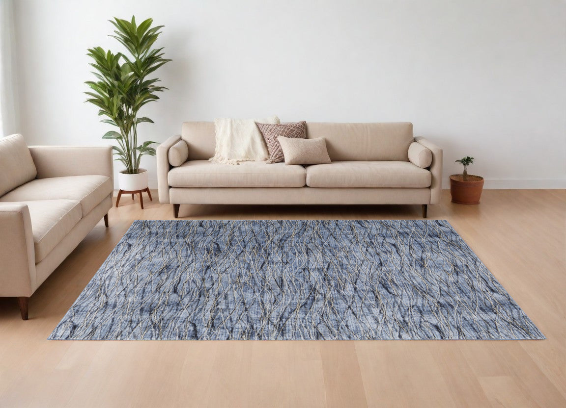 8 x 10 Blue Ivory & Tan Power Loom Rug