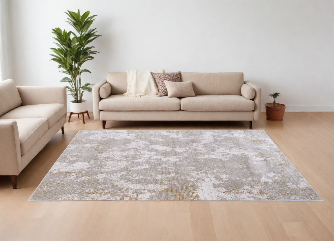 8 x 10 Gray Brown & Ivory Power Loom Rug