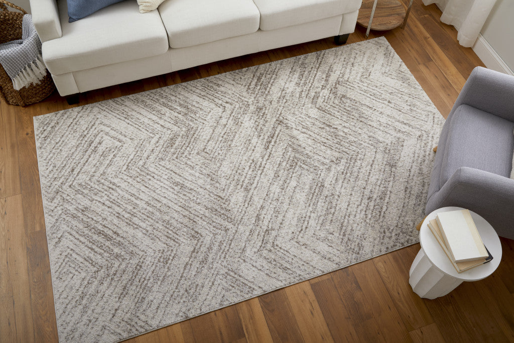 8 x 10 Ivory & Brown Geometric Power Loom Rug