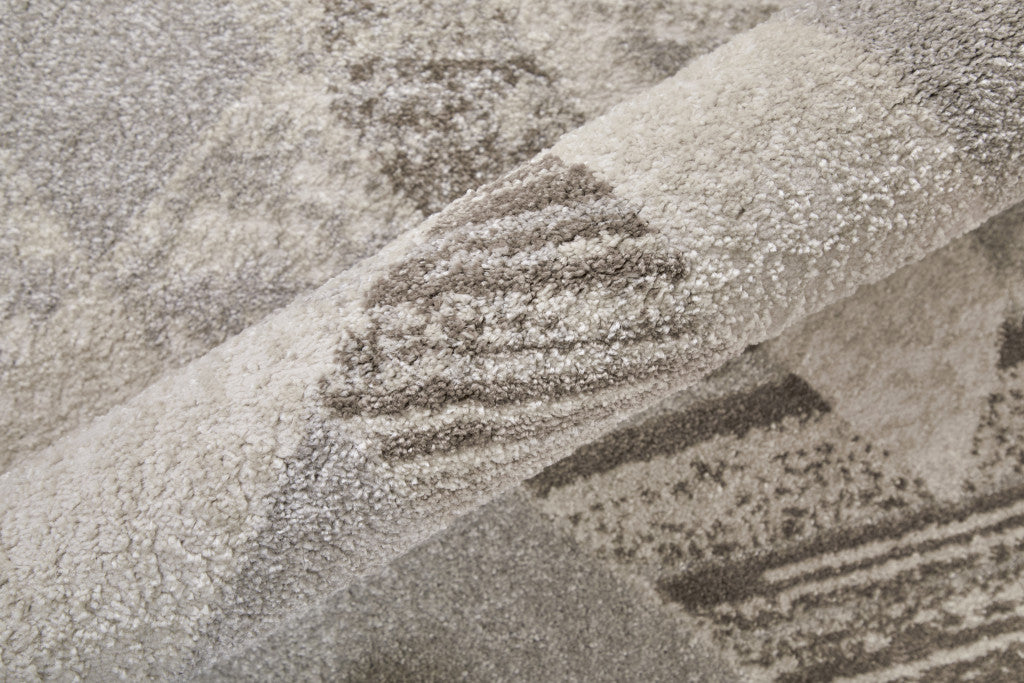 12 x 15 Ivory Gray & Brown Geometric Power Loom Rug