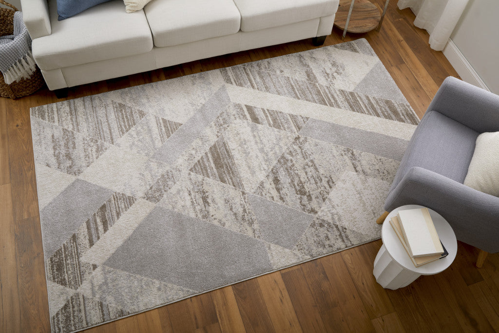 12 x 15 Ivory Gray & Brown Geometric Power Loom Rug