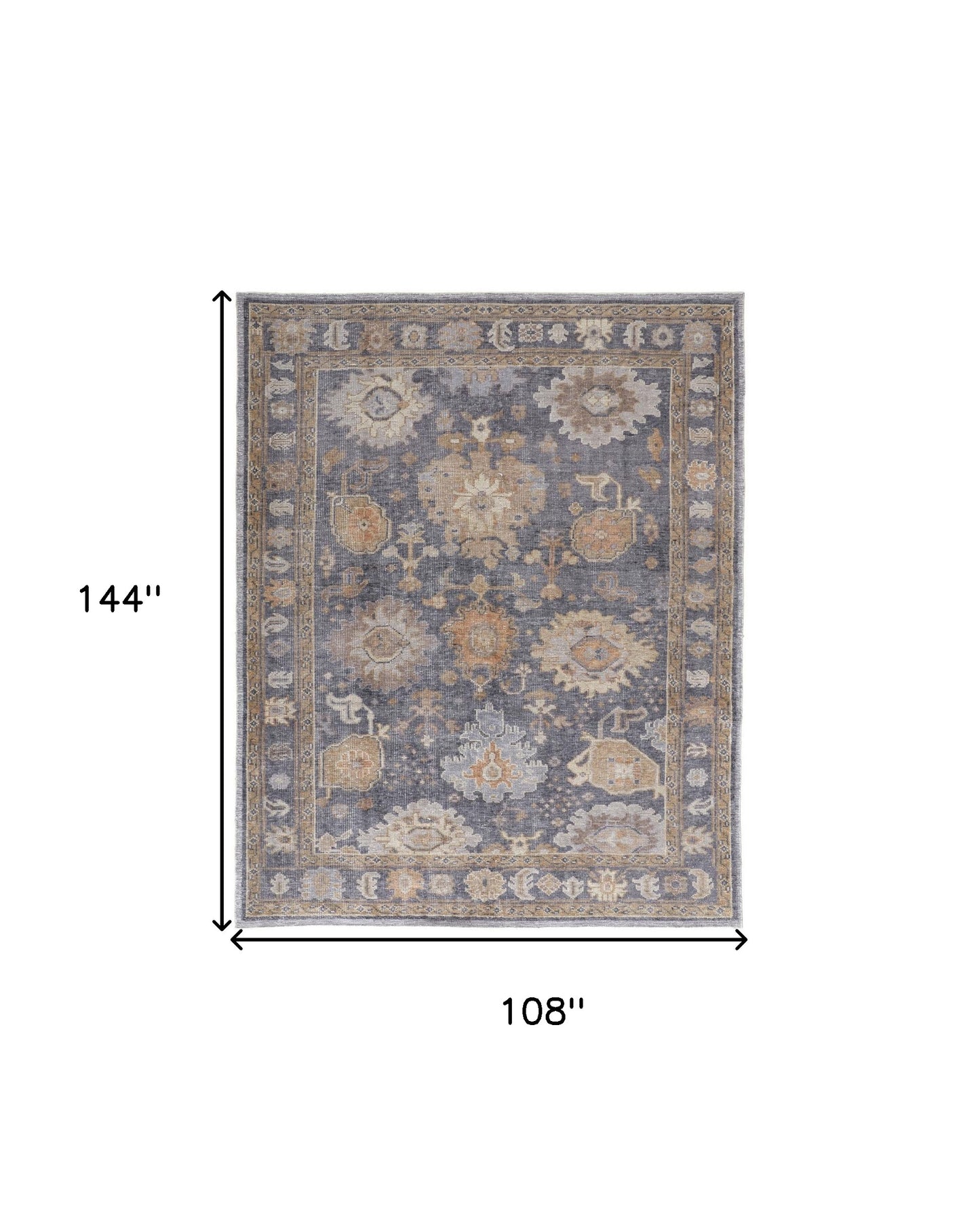 9 x 12 Blue Gray & Tan Oriental Hand Knotted Rug