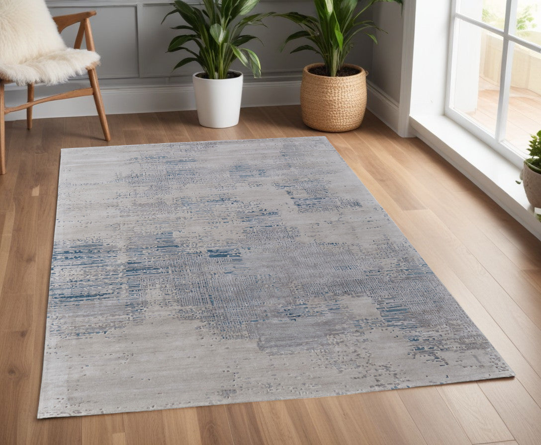 4 x 6 Gray Taupe & Blue Hand Tufted Rug