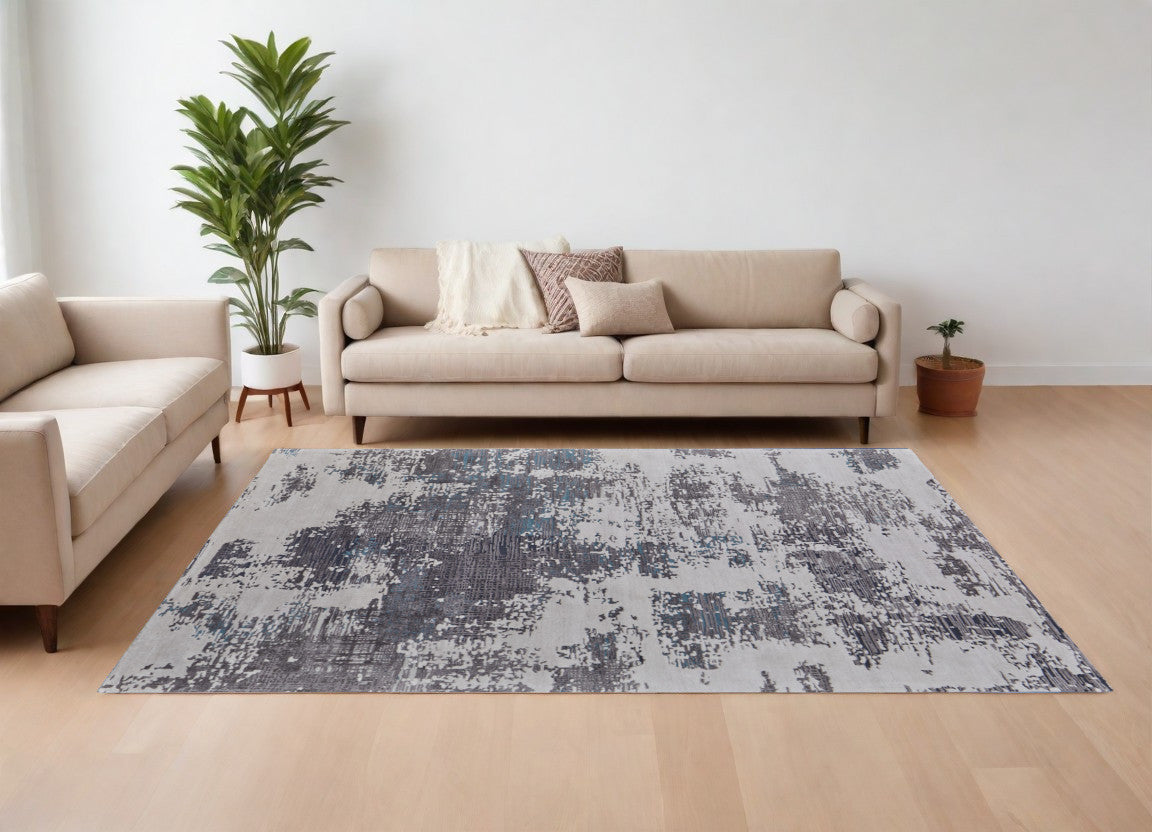 8 x 10 Ivory Brown & Blue Hand Tufted Rug