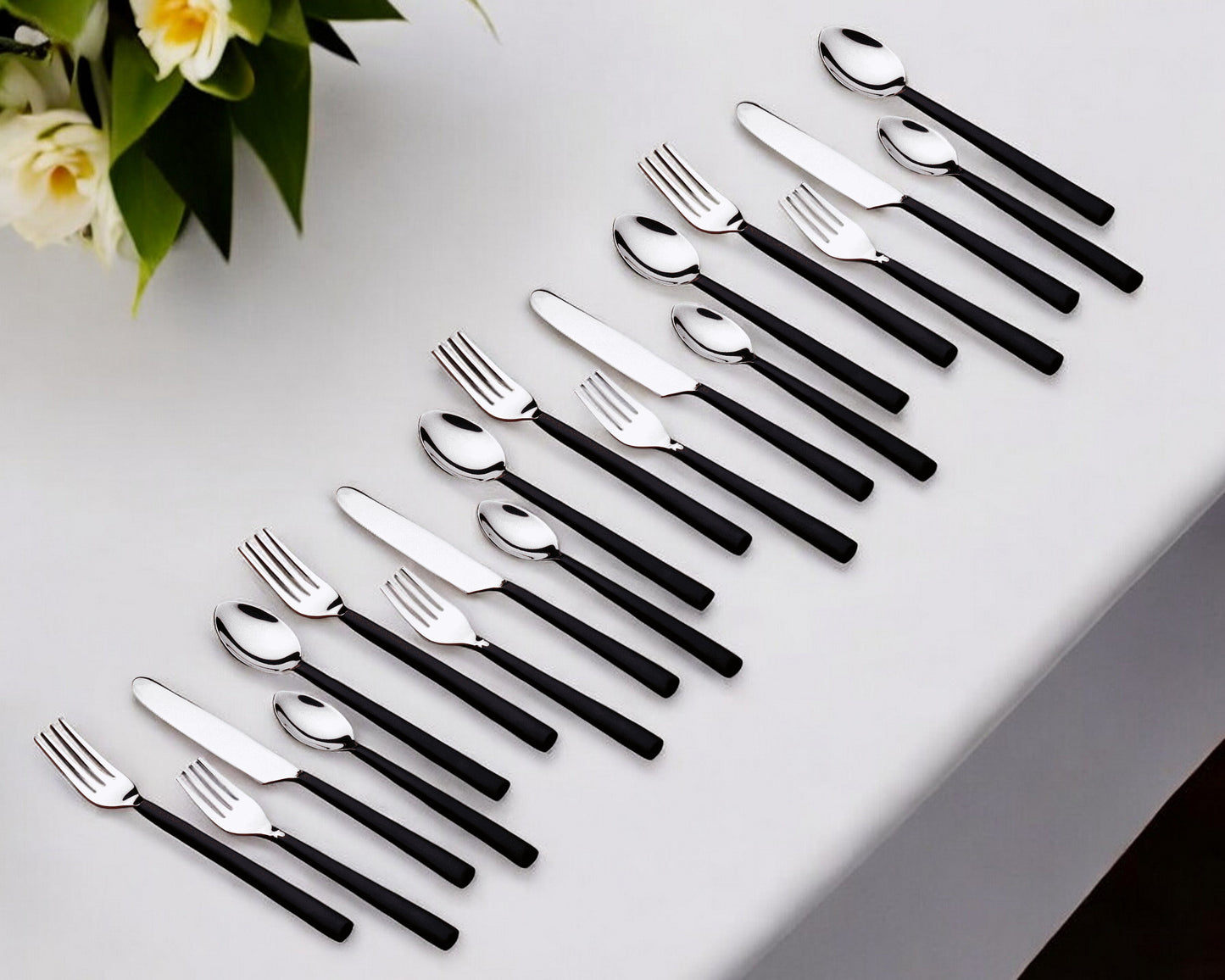 Matte Black Stainless Steel 20-Piece Hand Forged Flatware Set