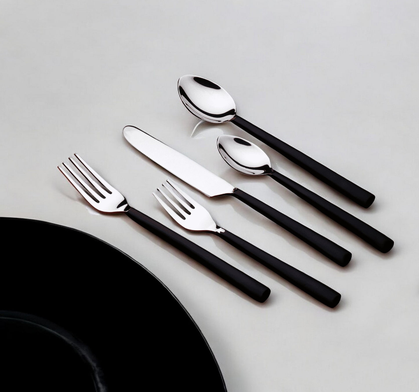 Matte Black Stainless Steel 5-Piece Hand Forged Place Setting