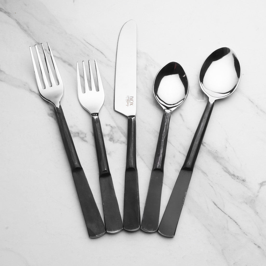 Matte Black Stainless Steel 20-Piece Hand Forged Flatware Set