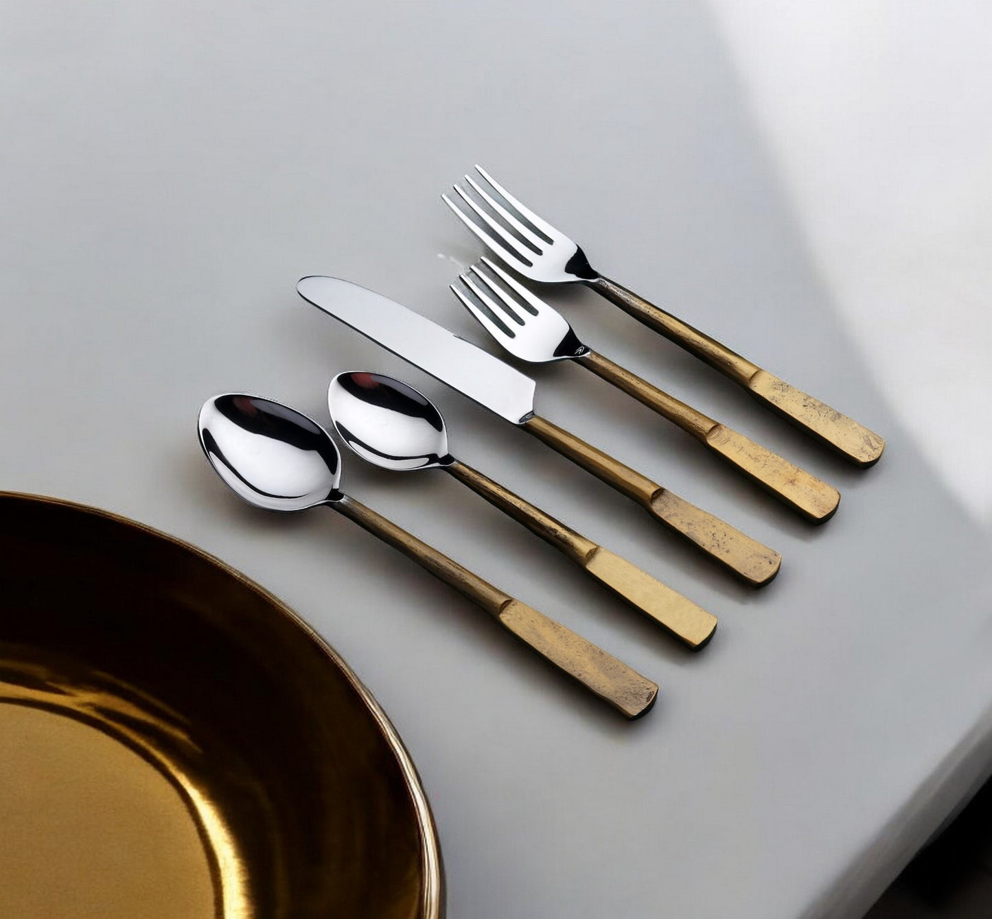 Matte Gold Stainless Steel 20-Piece Hand Forged Flatware Set