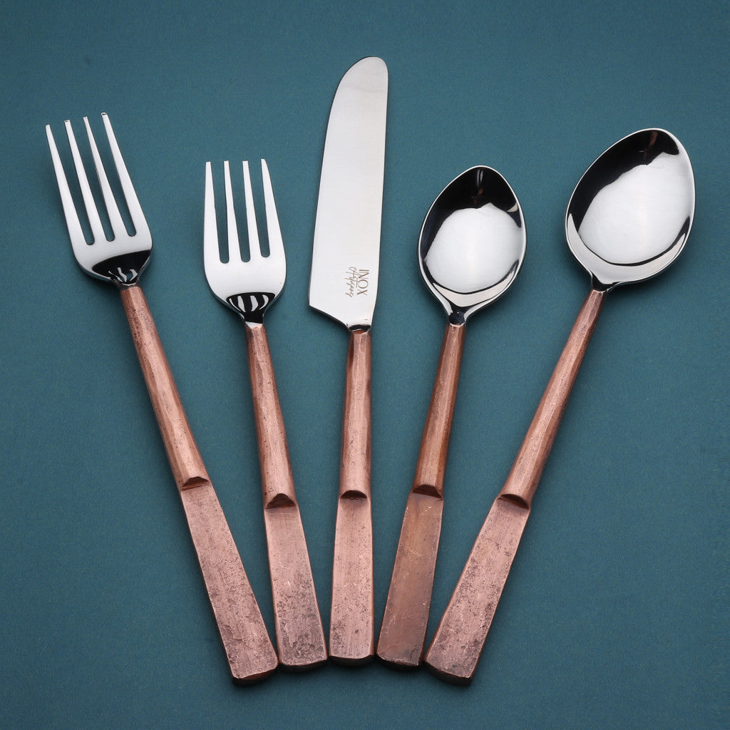Matte Copper Stainless Steel 20-Piece Hand Forged Flatware Set