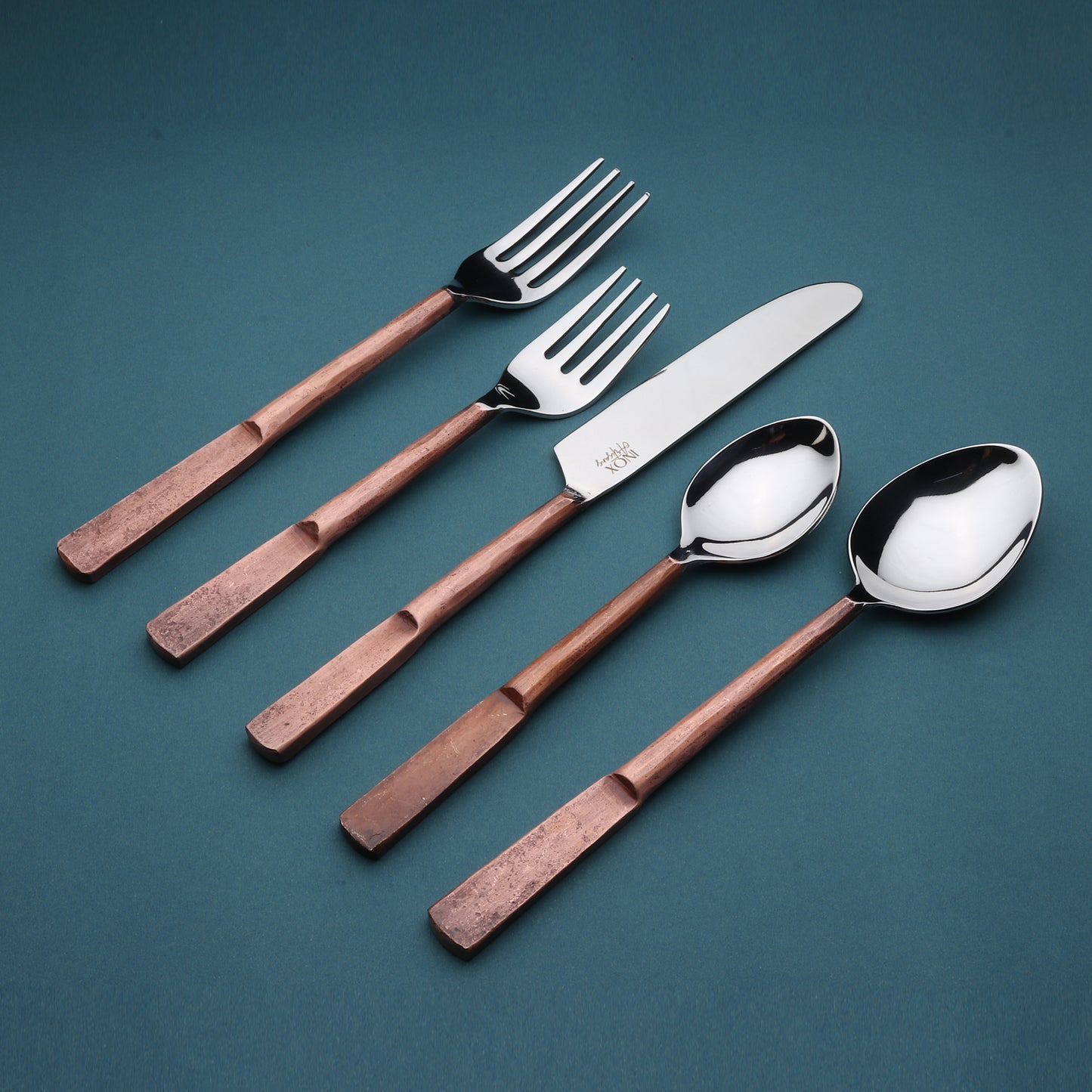 Matte Copper Stainless Steel 5-Piece Hand Forged Place Setting