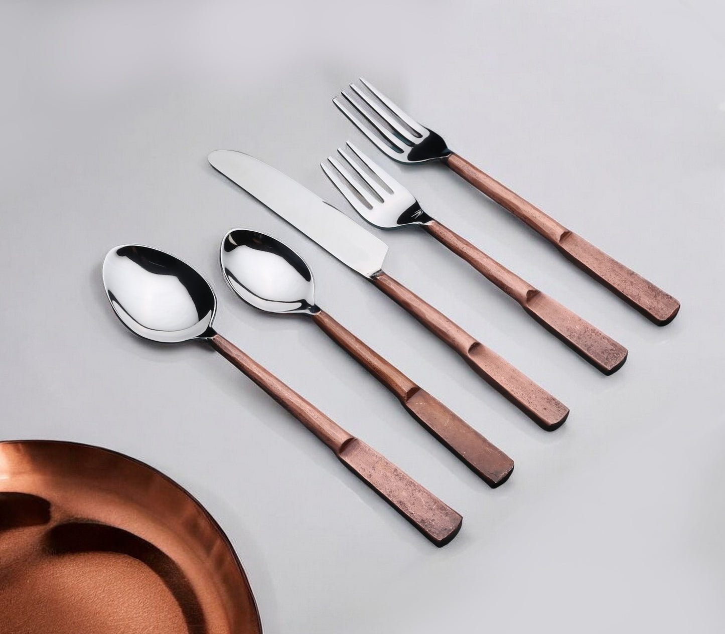Matte Copper Stainless Steel 5-Piece Hand Forged Place Setting