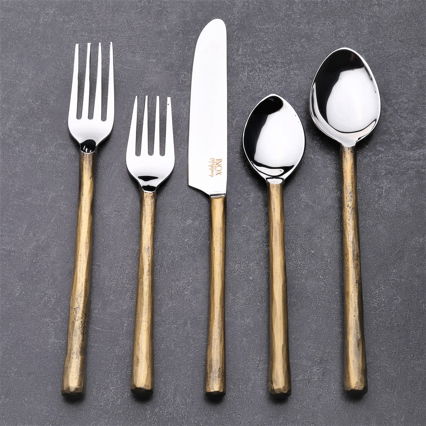 Matte Gold Stainless Steel 20-Piece Hand Forged Flatware Set