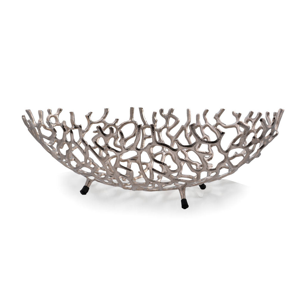 Silver Faux Coral Oval Centerpiece Bowl