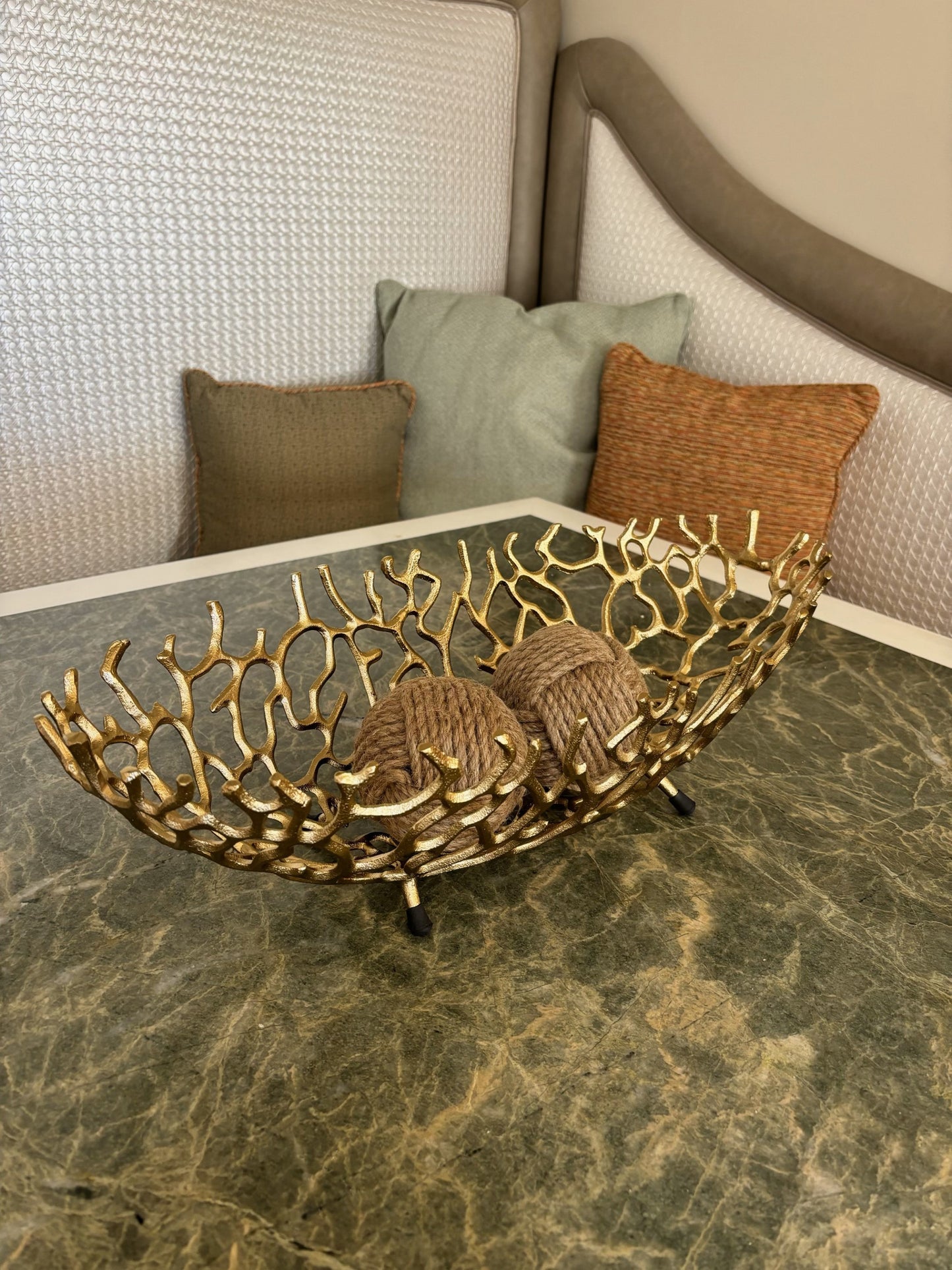Gold Oval Faux Coral Centerpiece Bowl