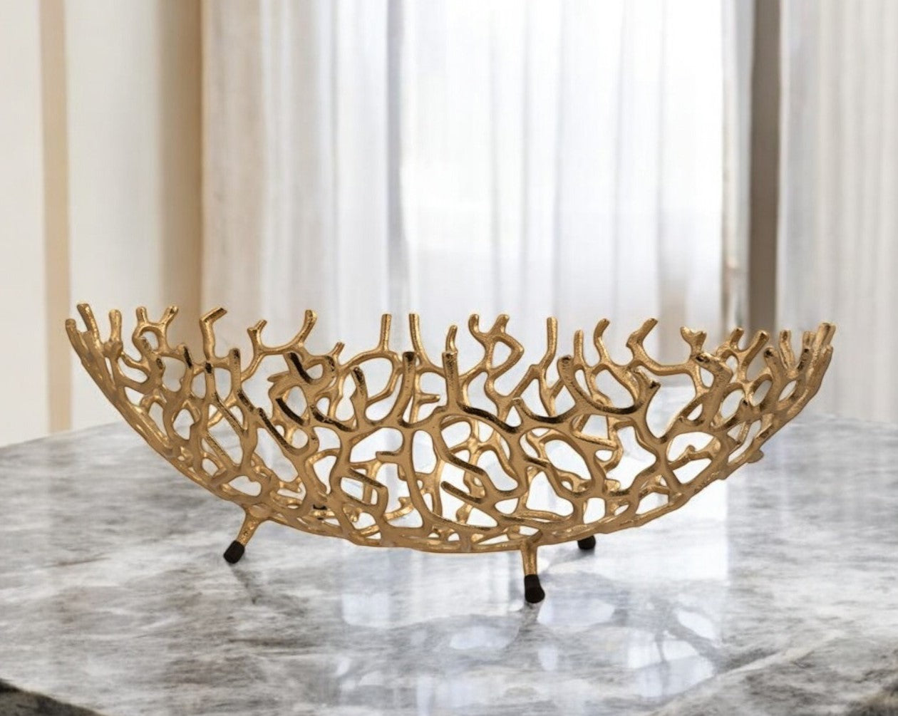 Gold Oval Faux Coral Centerpiece Bowl