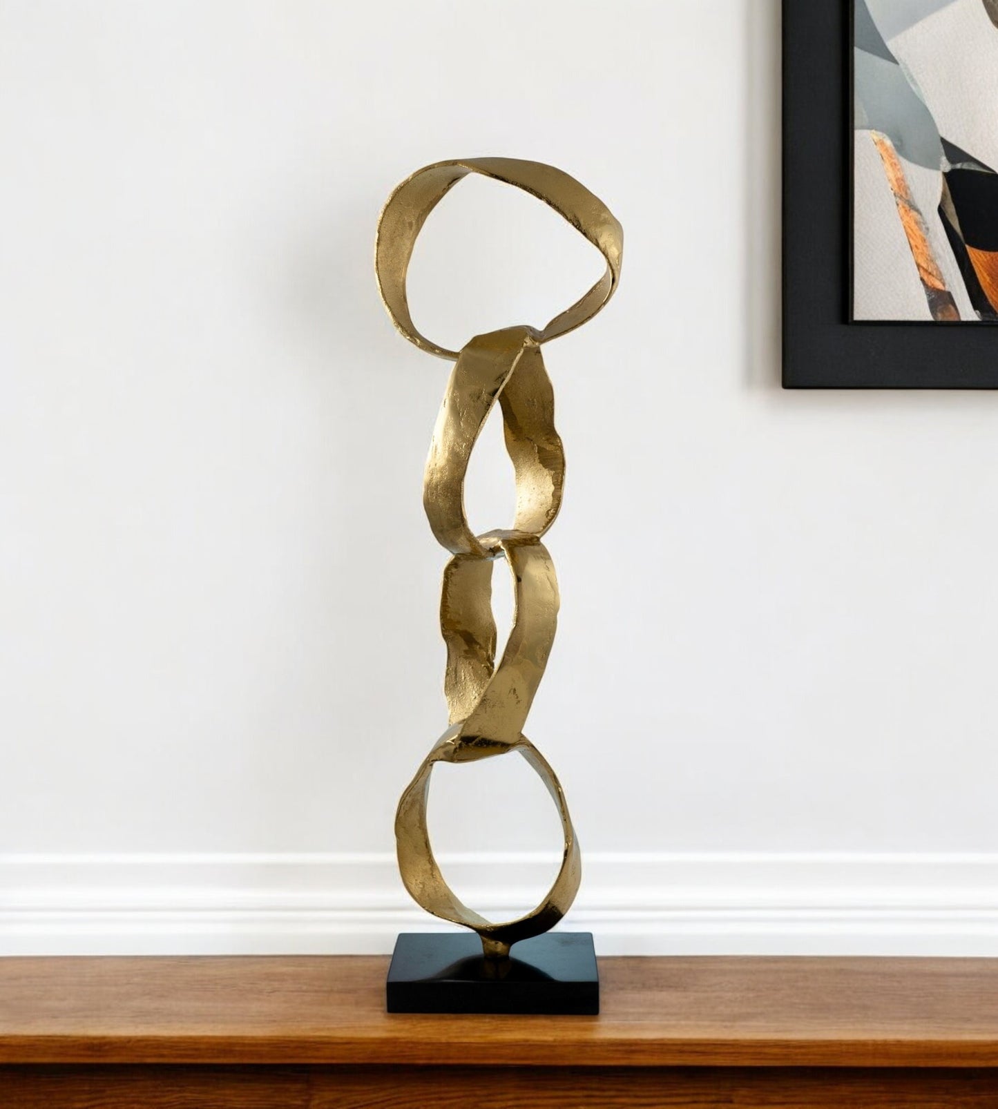 Gold & Black Marble & Aluminum Modern Abstract Tabletop Sculpture