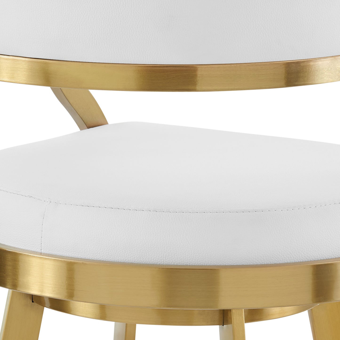 White & Gold Faux Leather & Stainless Steel Low Back Counter Height Swivel Bar Chair
