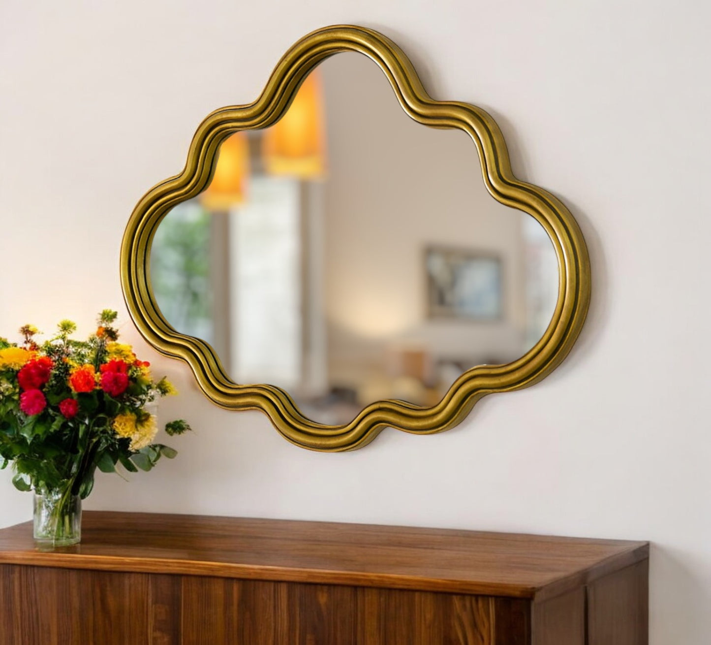 Gold Scalloped Metal Framed Accent Mirror