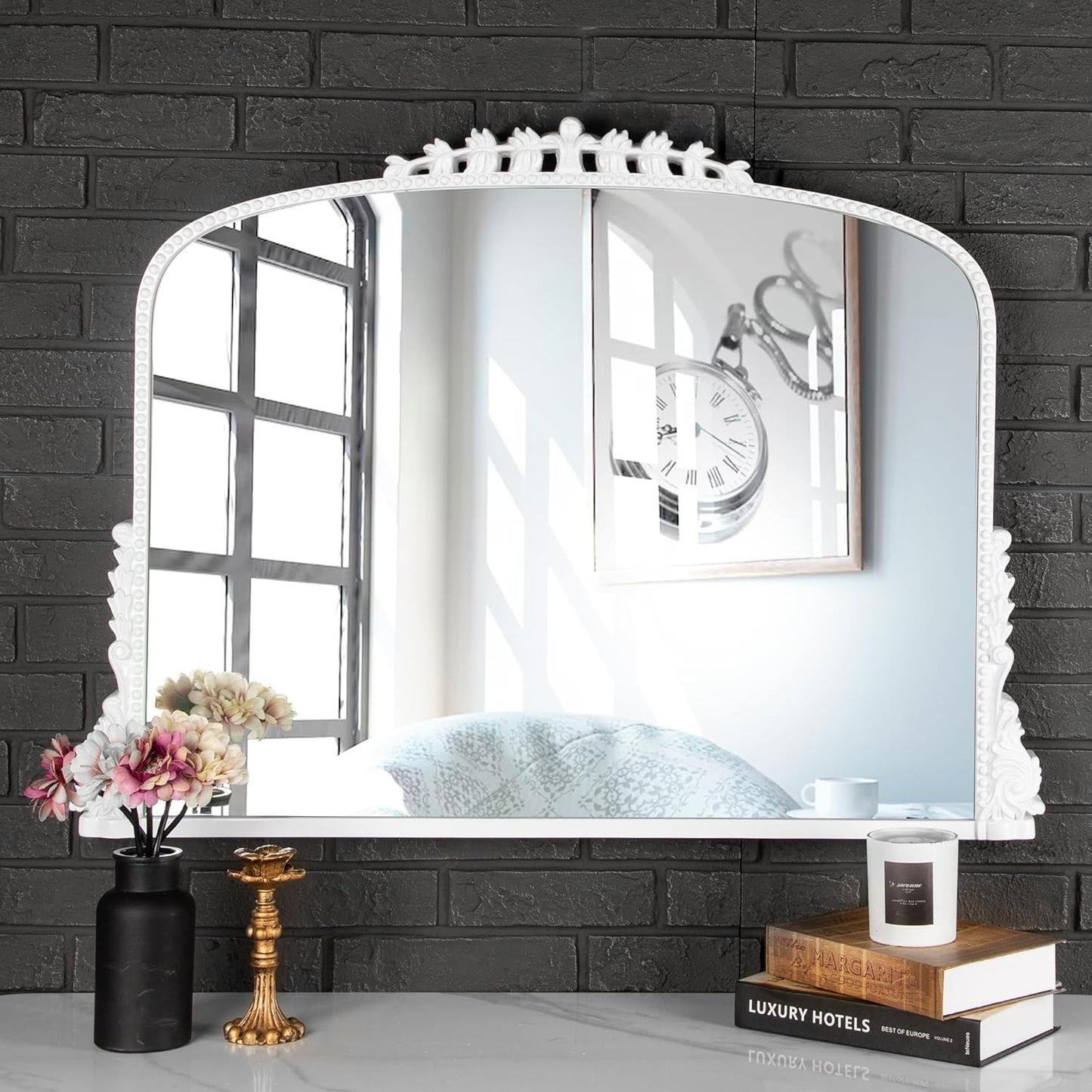 White Arch Framed Accent Mirror