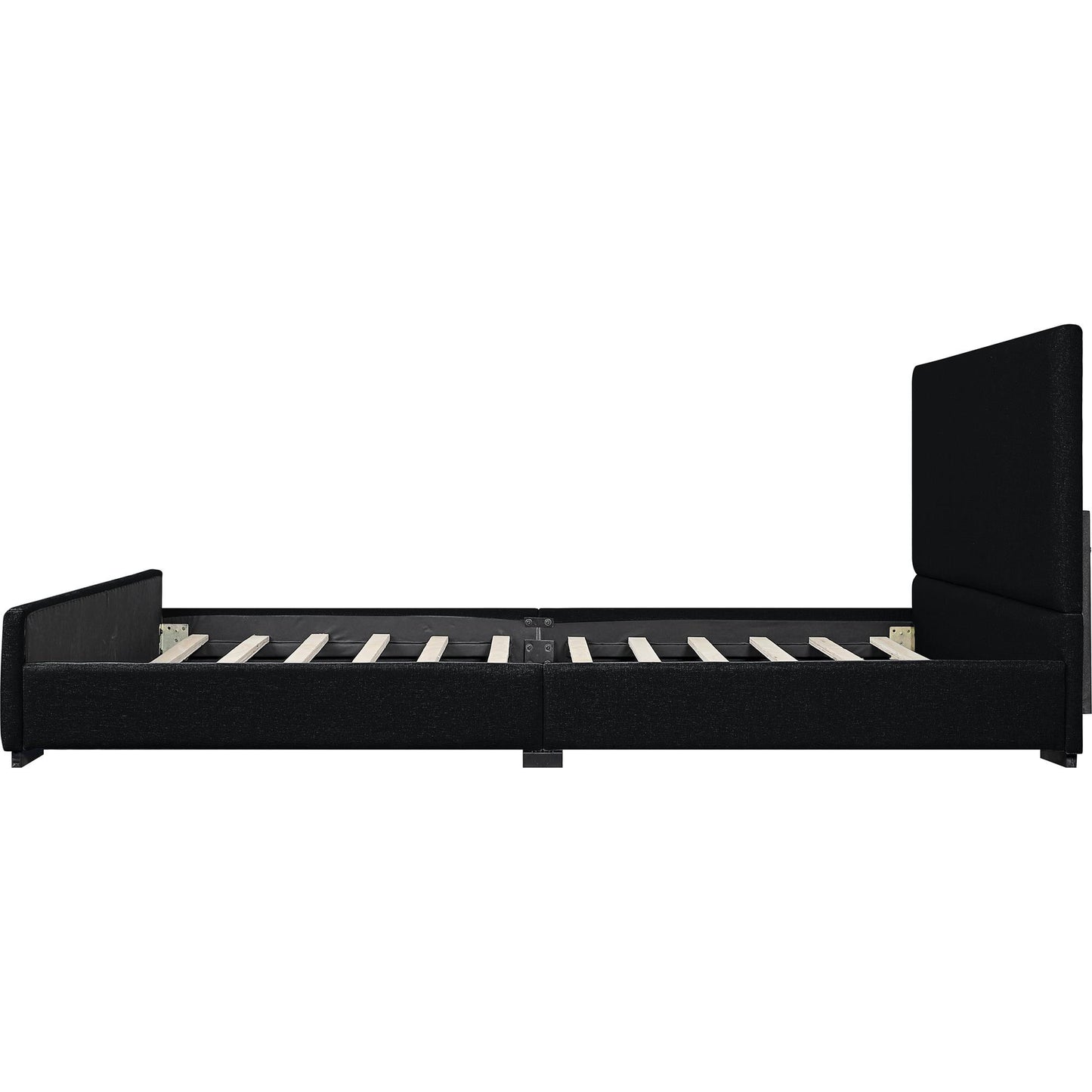 Black Wood Upholstered Queen Bed Frame