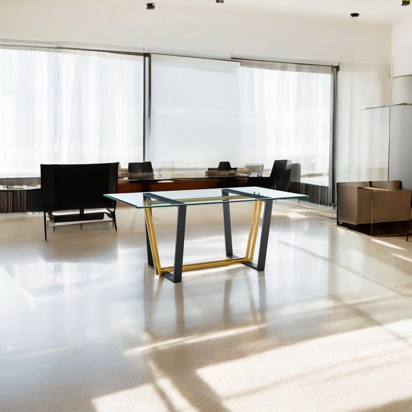 Clear And Gold Glass And Iron Sled Base Dining Table