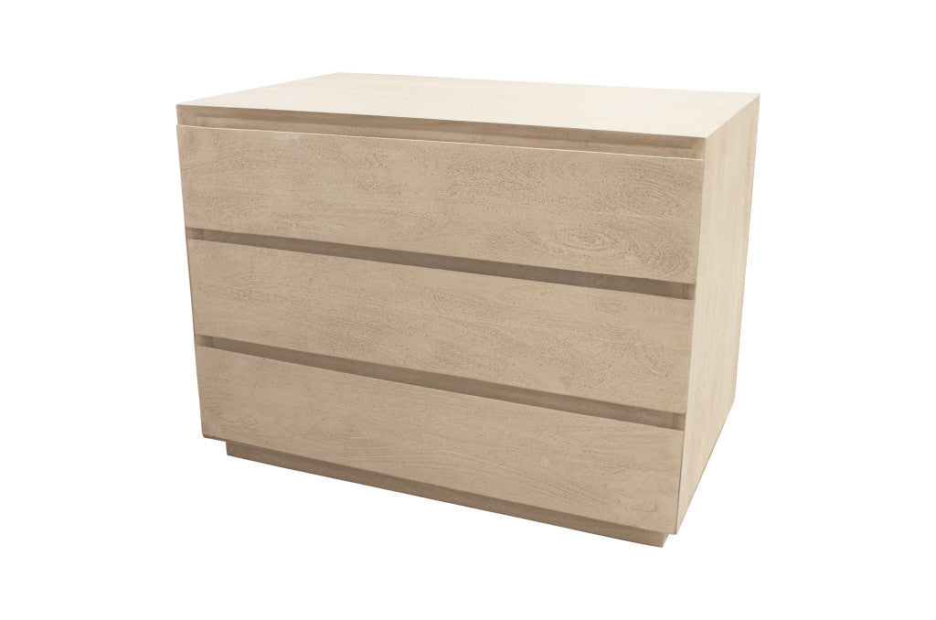 Natural Three Drawer Wide Wood Nightstand