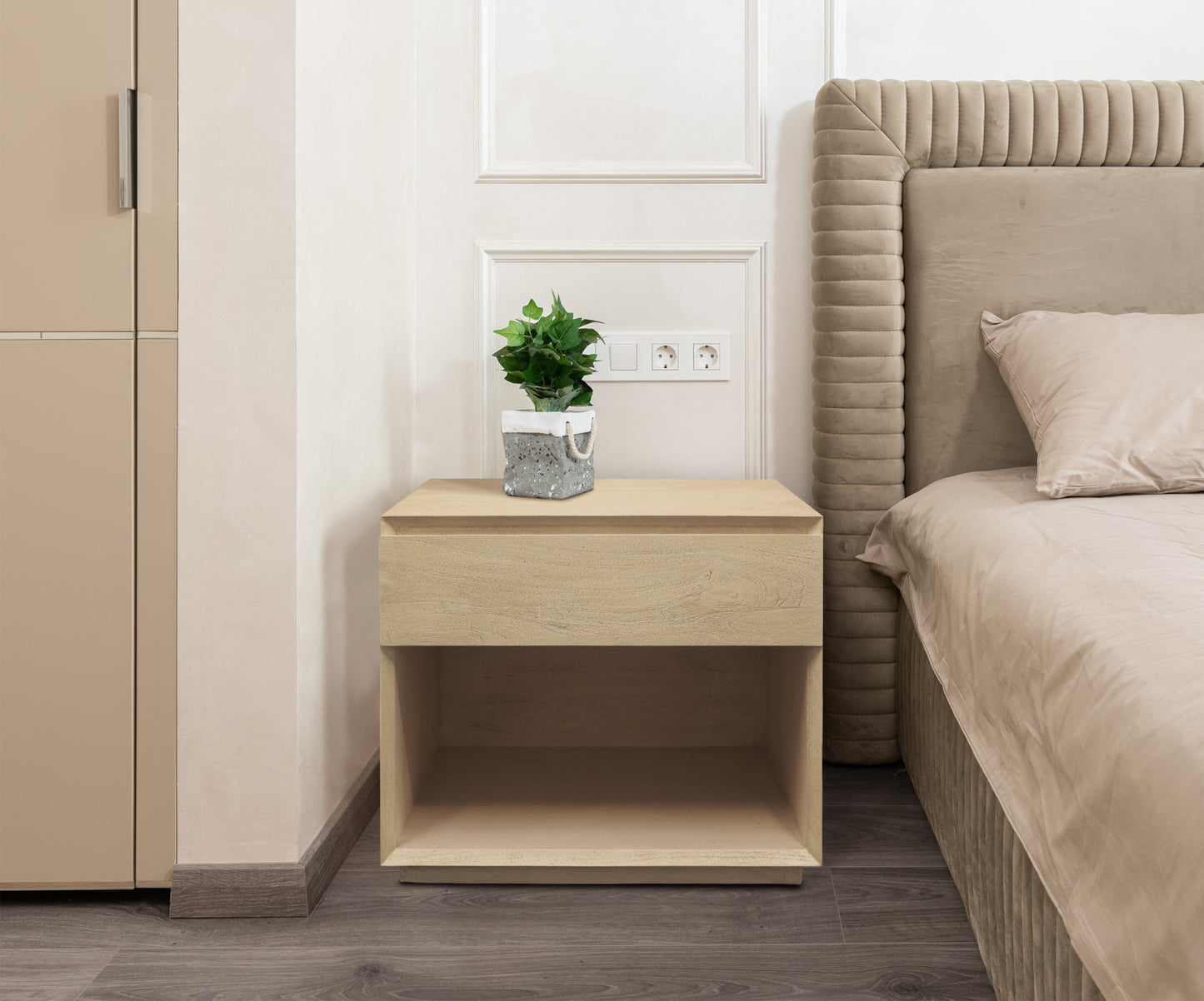 Natural One Drawer Solid Wood Nightstand