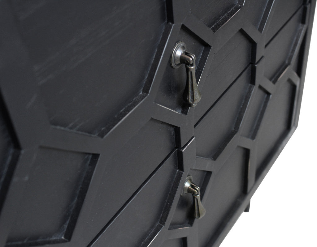 Distressed Black 2 Drawer Solid Wood Nightstand