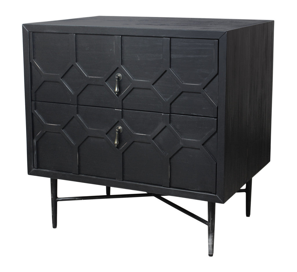 Distressed Black 2 Drawer Solid Wood Nightstand