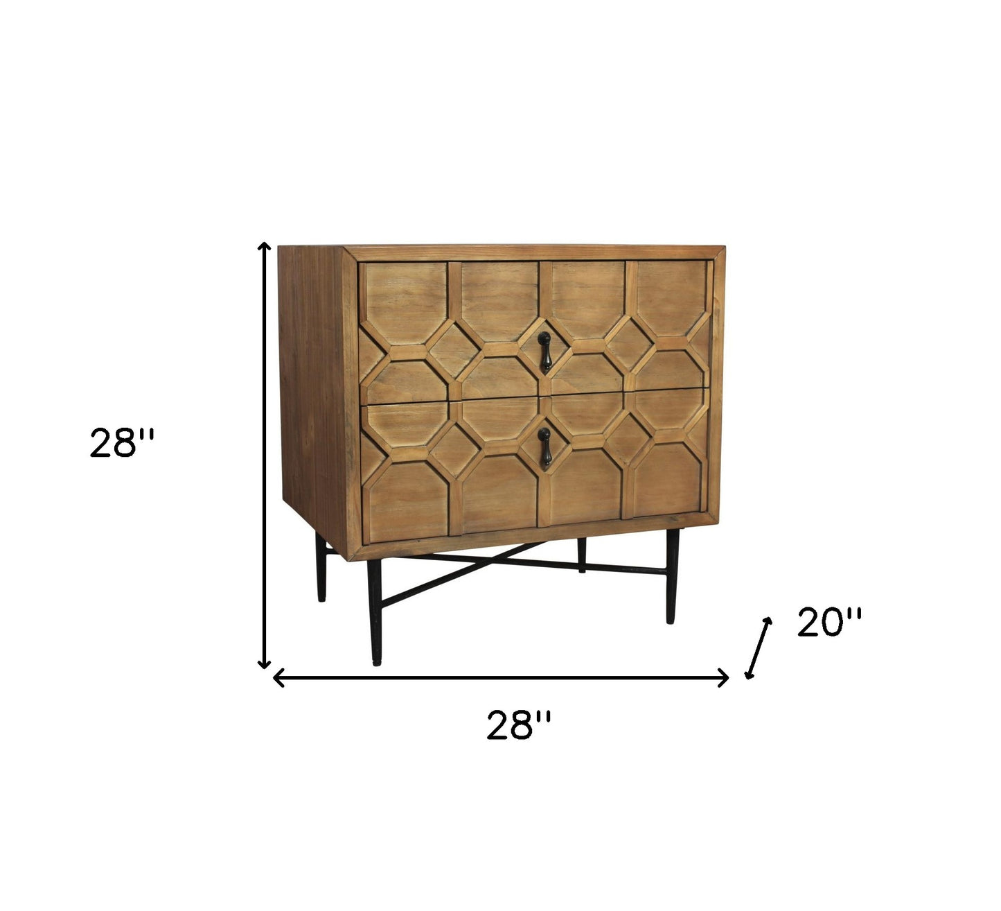 Natural 2 Drawer Carved Geometric Nightstand