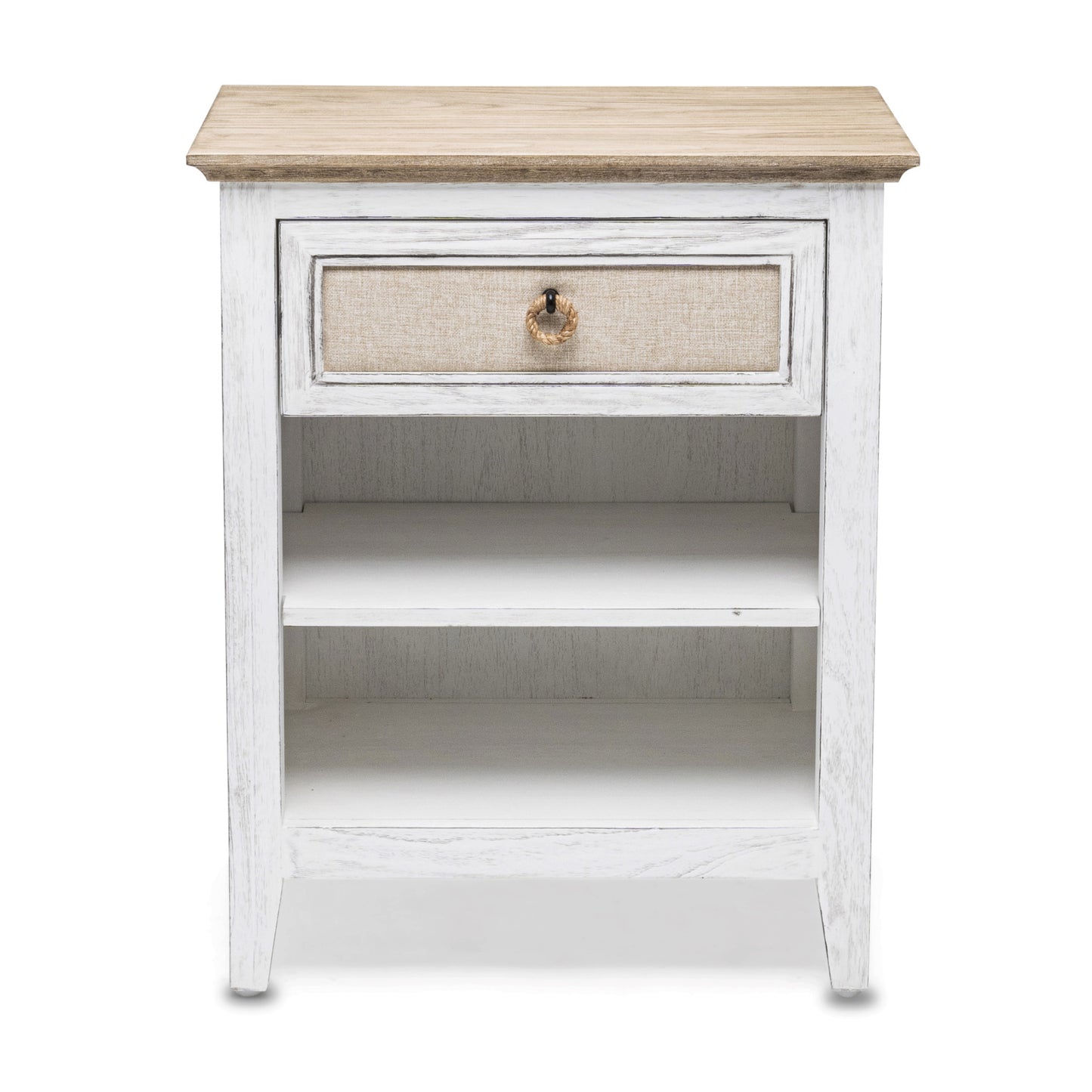 Natural & White Solid Wood 1 Drawer Nightstand