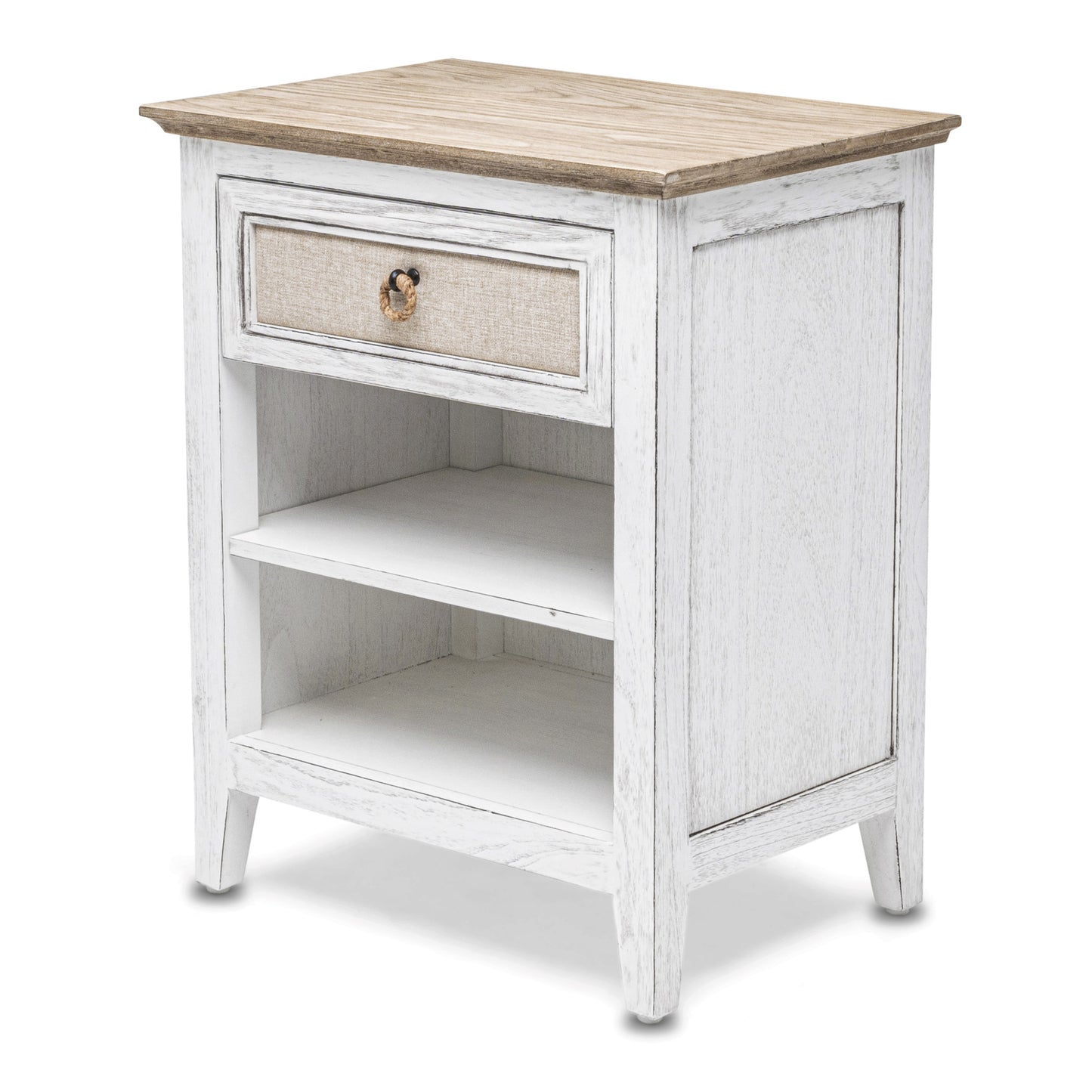 Natural & White Solid Wood 1 Drawer Nightstand