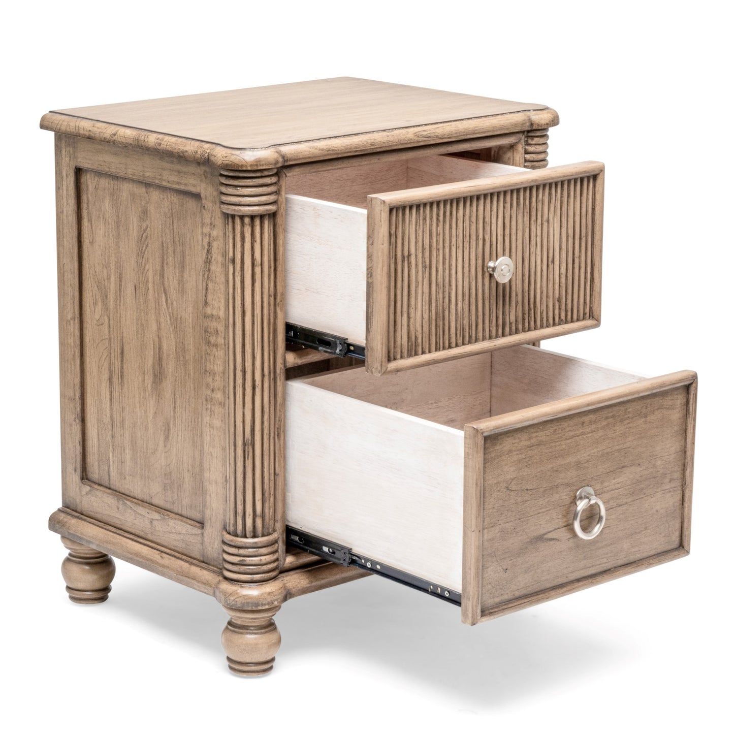 Natural Solid Wood & Wicker Nightstand
