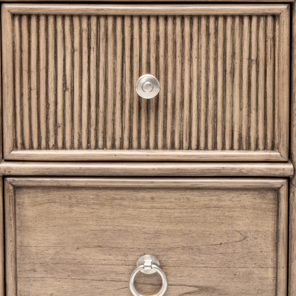 Natural Solid Wood & Wicker Nightstand